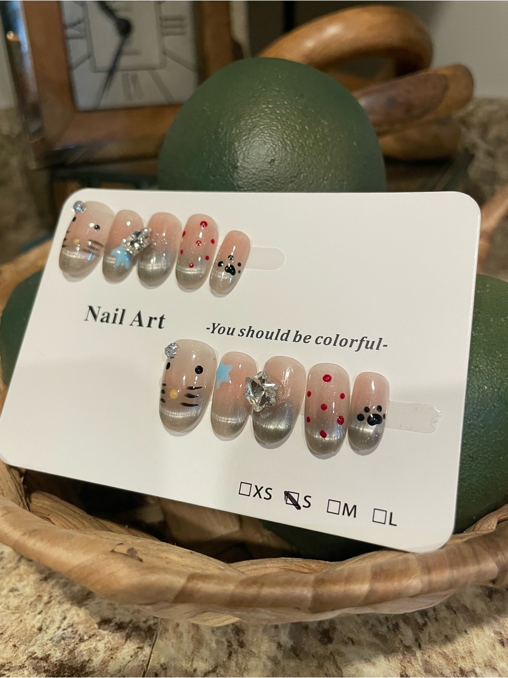 Hello kitty cat eye ombre Nail Art Press-On Set